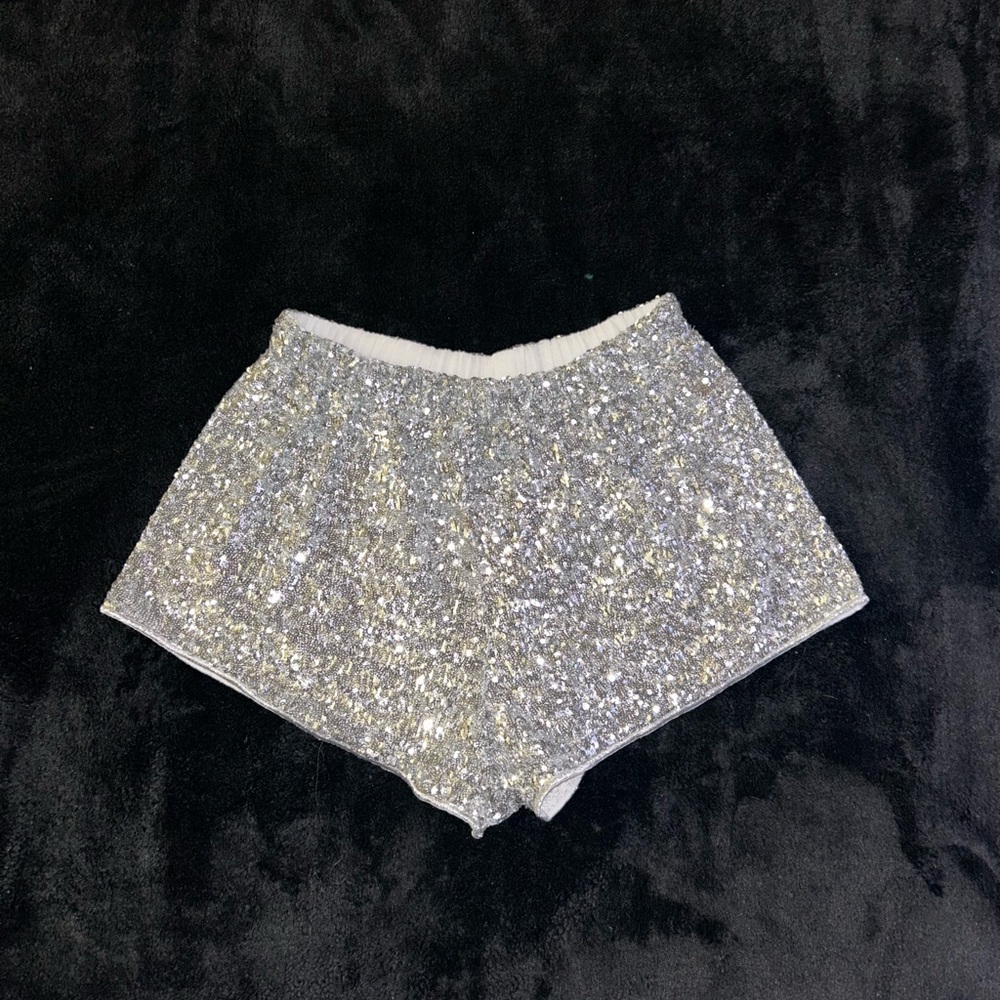 Luxury Oseree Silver Glitter Women's Shorts